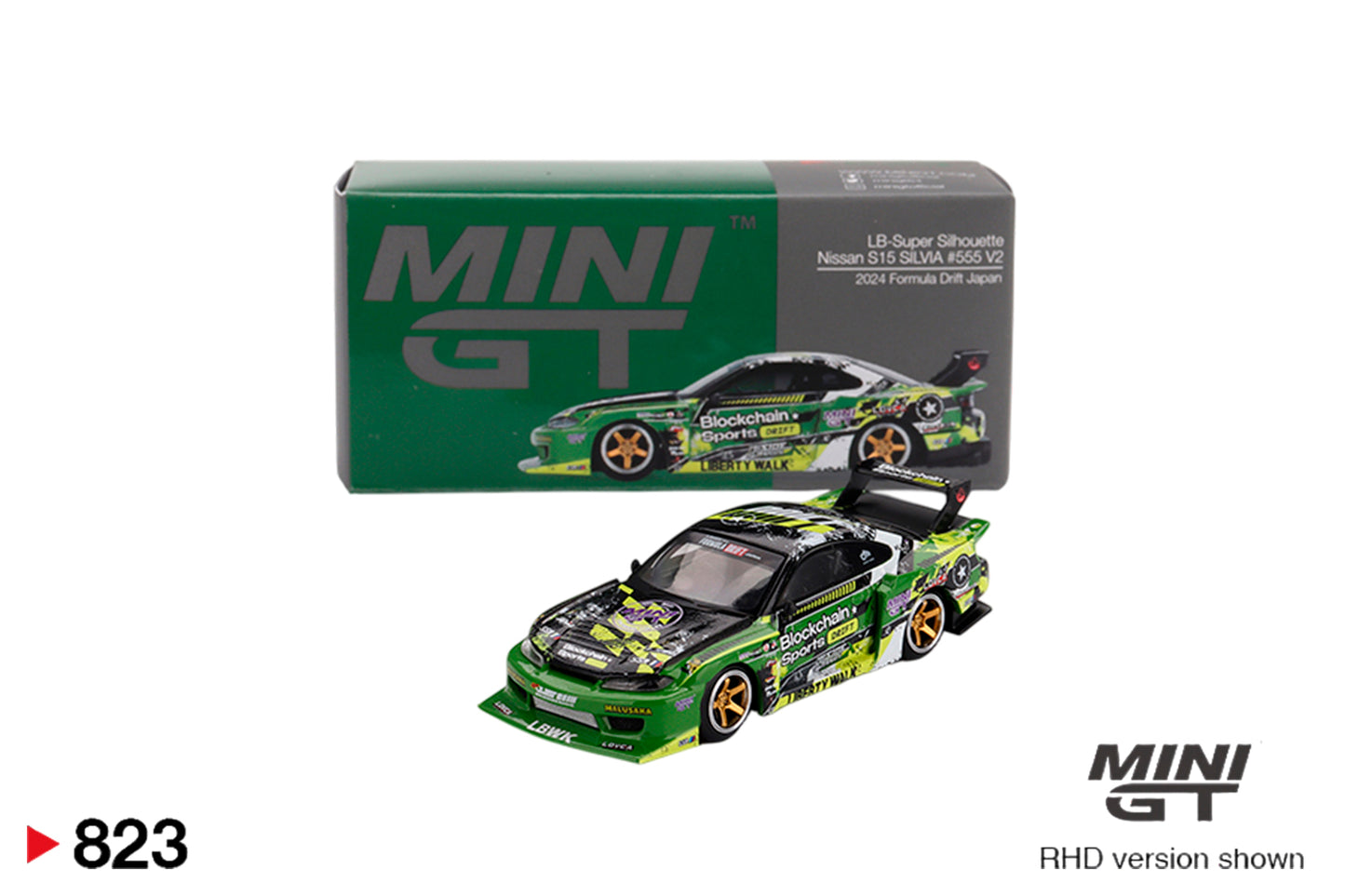 Mini GT 823 Nissan LB-Super Silhouette S15 SILVIA #555 V2 2024 Formula Drift Japan